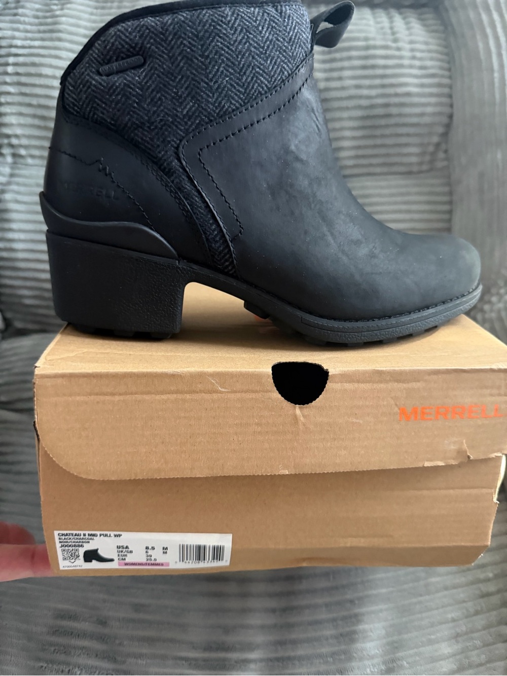 Merrell Black Ankle Bootie with Herringbone Collar - Picture 2 of 6